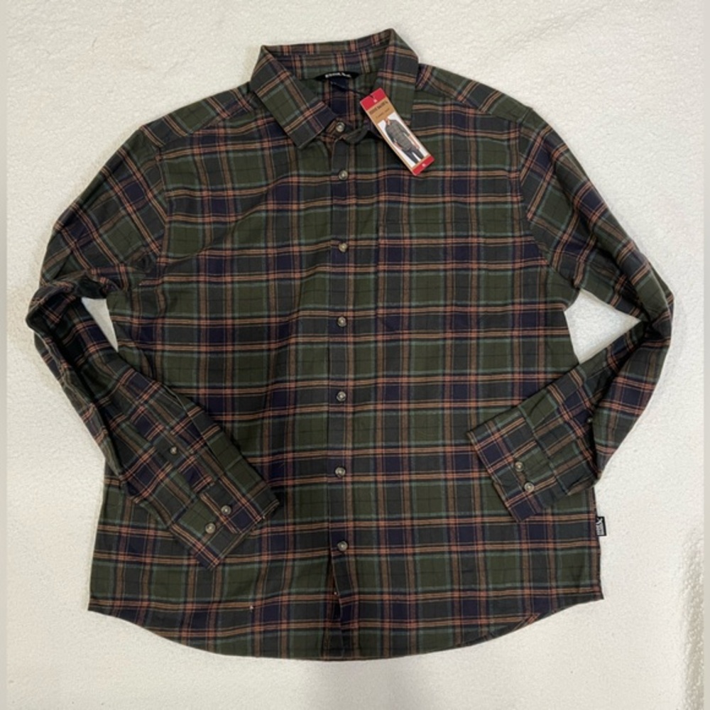 NWT Eddie Bauer Mens XL Olive‎ Green Navy Plaid Shirt Button Down Outdoors